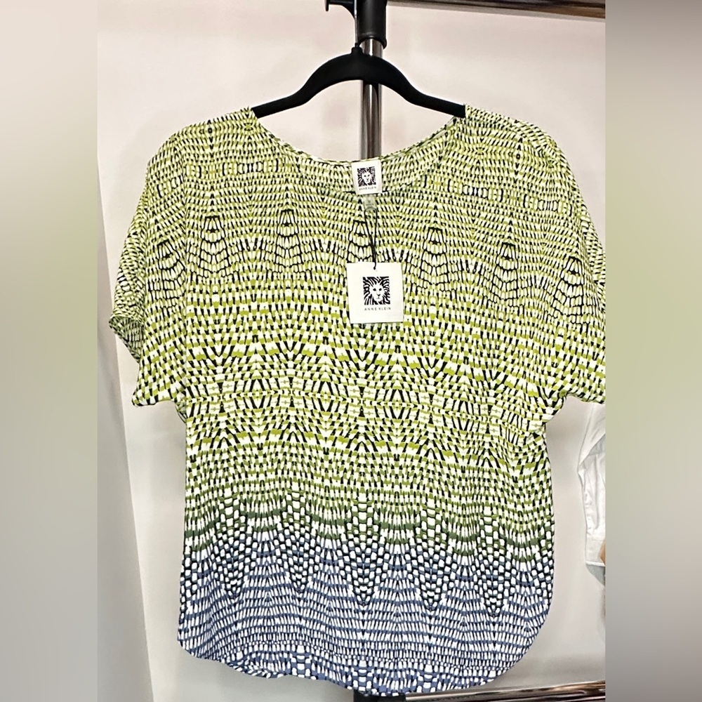 Anne Klein Blouse, Green and Blue, Size Medium